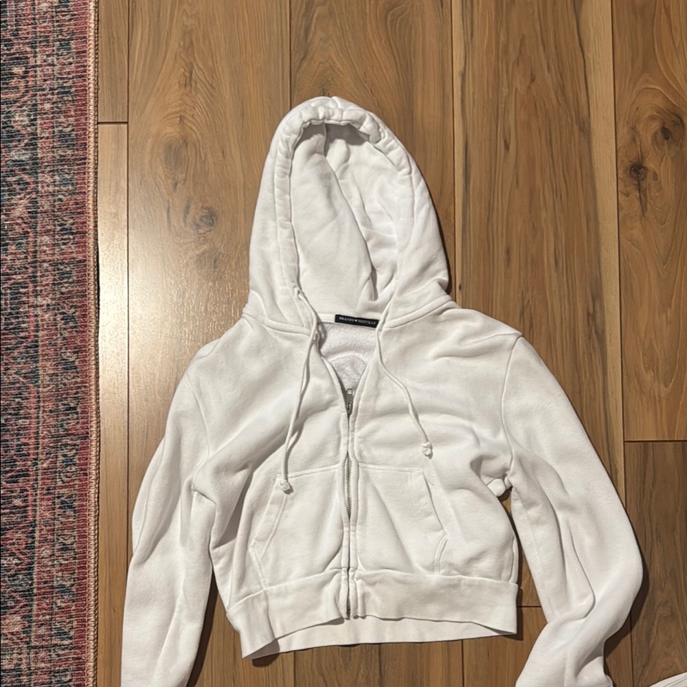 Brandy Melville White Cropped Zip Up
